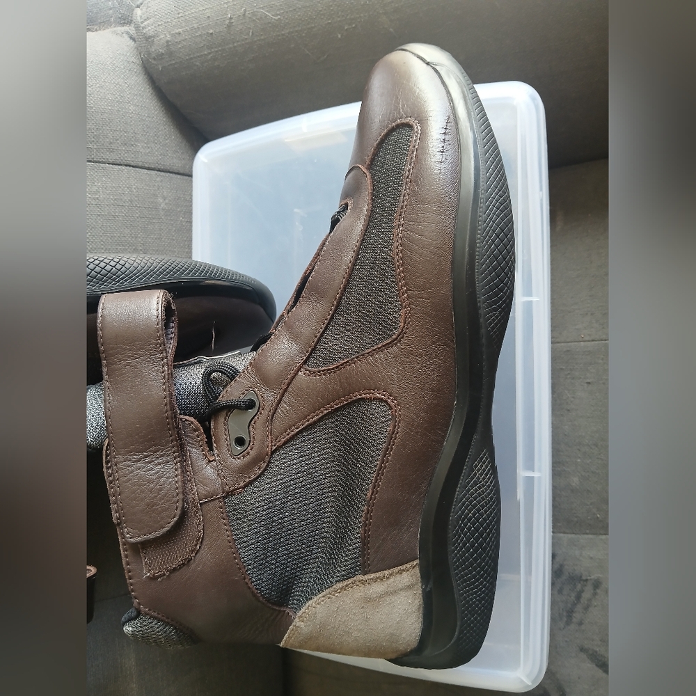 VINTAGE Prada Linea Rossa America’s Cup High-Top - Espresso Brown - US 12 (UK 11 - Picture 4 of 9